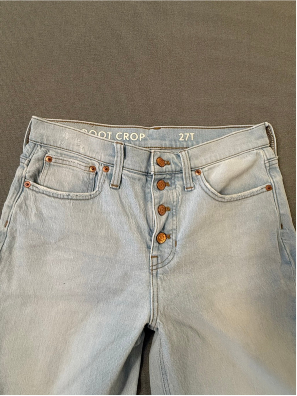 J.Crew Demi-Boot Crop jeans light blue copper button fly SZ 27T - Picture 8 of 12